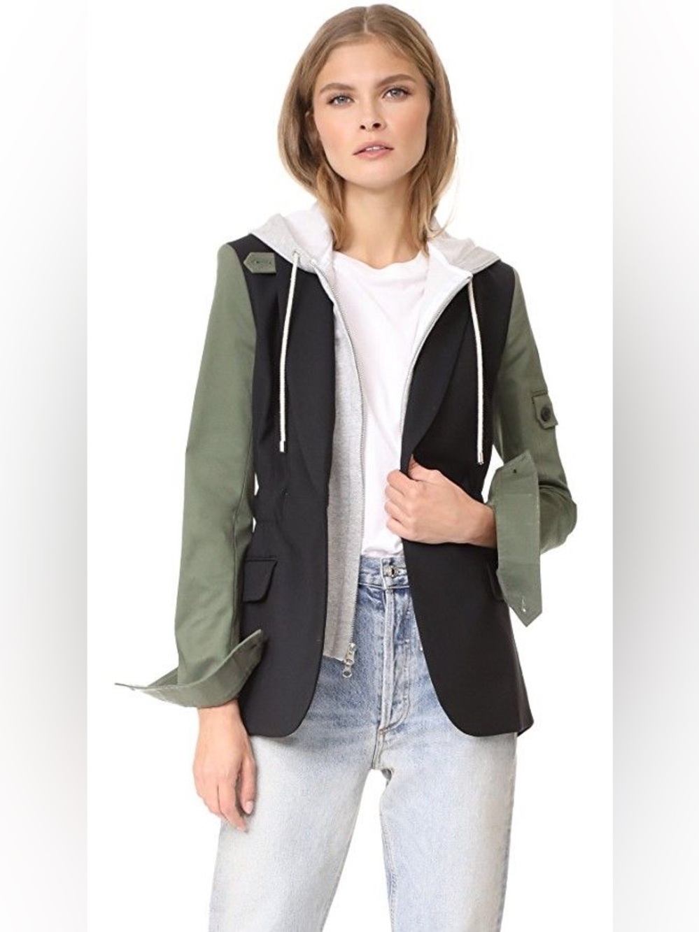 Veronica Beard Army Military Dickey Blazer Jacket 4 Wool Black Green Utility